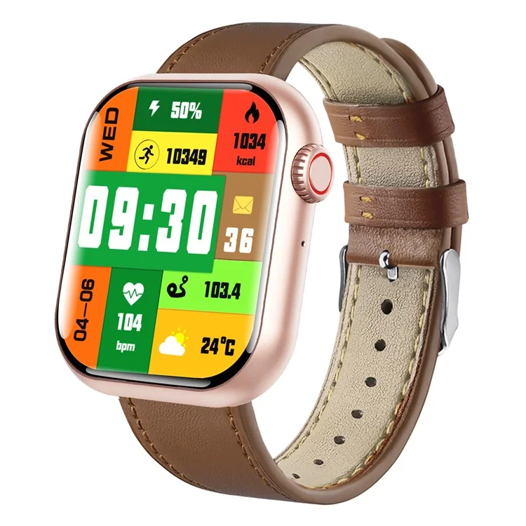F108 Multiple Sport Modes Bracelet Bluetooth-compatible Call Heart Rate Monitor Smart Watch, Leather Strap - Brown