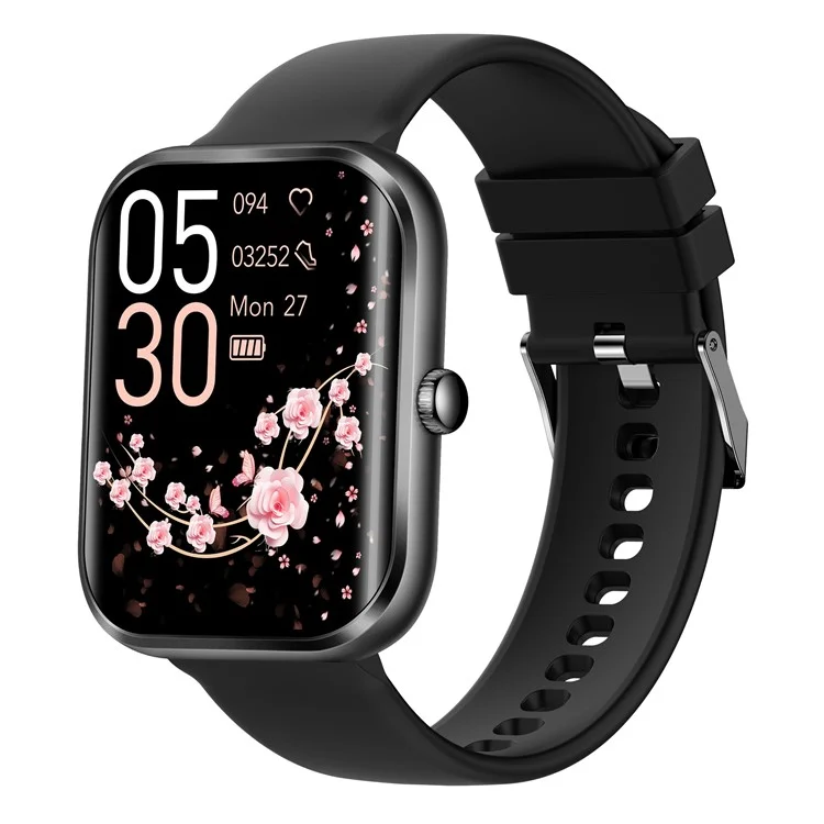 AK58 1.96-inch Large Screen Sports Bracelet Heart Rate Monitor Waterproof Smart Watch, Silicone Strap - Black