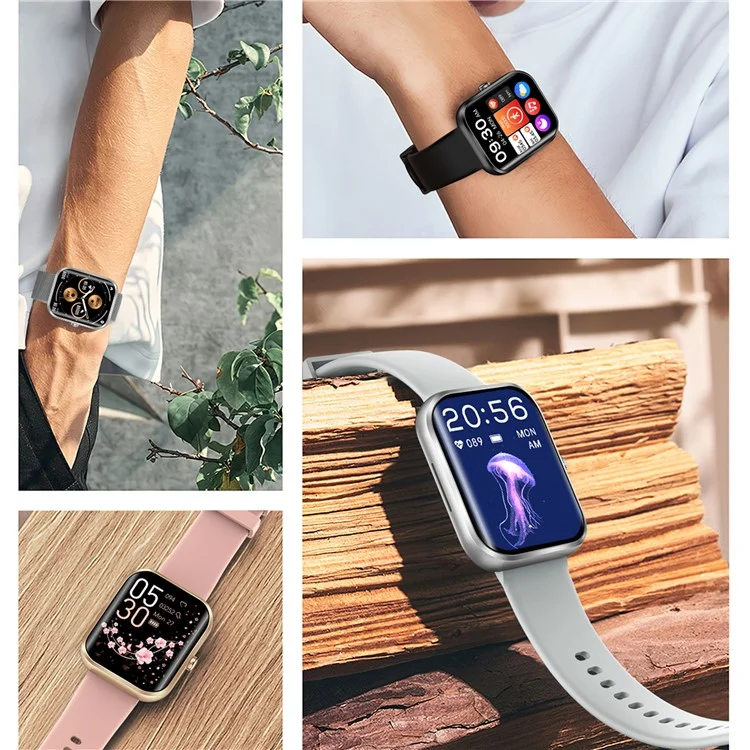 AK58 1.96-inch Large Screen Sports Bracelet Heart Rate Monitor Waterproof Smart Watch, Silicone Strap - Black