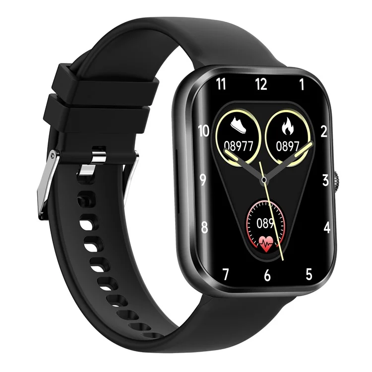 AK58 1.96-inch Large Screen Sports Bracelet Heart Rate Monitor Waterproof Smart Watch, Silicone Strap - Black