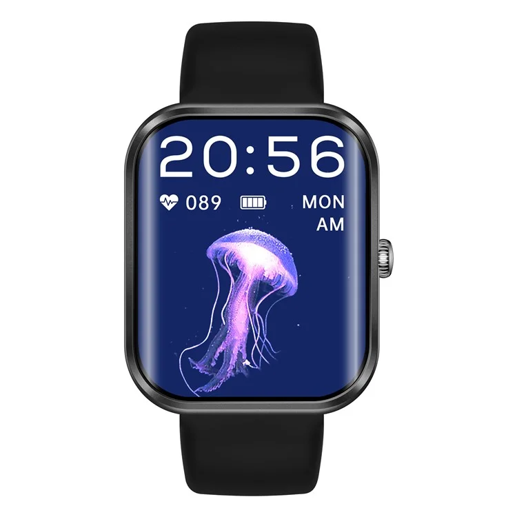 AK58 1.96-inch Large Screen Sports Bracelet Heart Rate Monitor Waterproof Smart Watch, Silicone Strap - Black