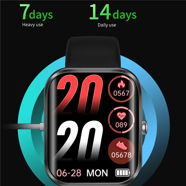 AK58 1.96-inch Large Screen Sports Bracelet Heart Rate Monitor Waterproof Smart Watch, Silicone Strap - Black
