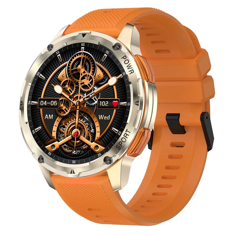 AK59 1.43-inch AMOLED Screen Heart Rate Blood Oxygen Monitor Smart Watch Support Bluetooth-compatible Call, Silicone Strap - Gold