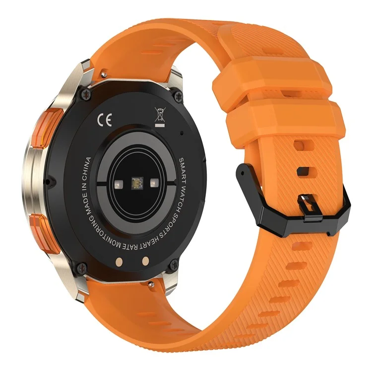 AK59 1.43-inch AMOLED Screen Heart Rate Blood Oxygen Monitor Smart Watch Support Bluetooth-compatible Call, Silicone Strap - Gold