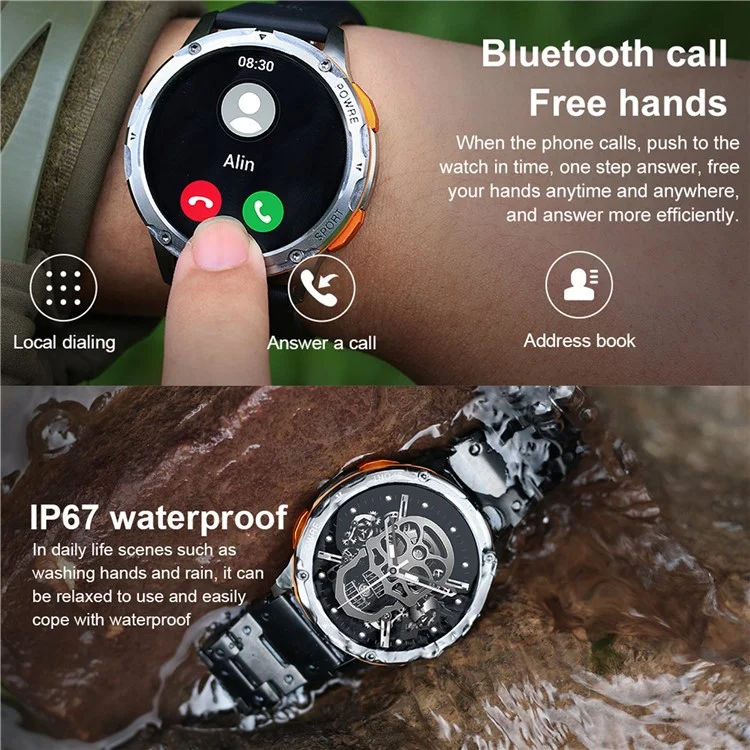 AK59 1.43-inch AMOLED Screen Heart Rate Blood Oxygen Monitor Smart Watch Support Bluetooth-compatible Call, Silicone Strap - Gold
