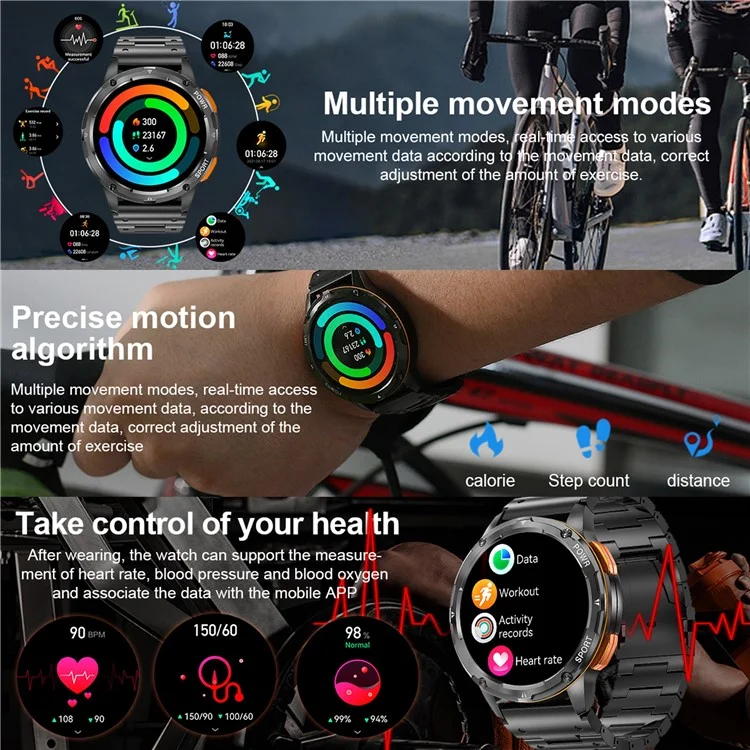 AK59 1.43-inch AMOLED Screen Heart Rate Blood Oxygen Monitor Smart Watch Support Bluetooth-compatible Call, Silicone Strap - Gold