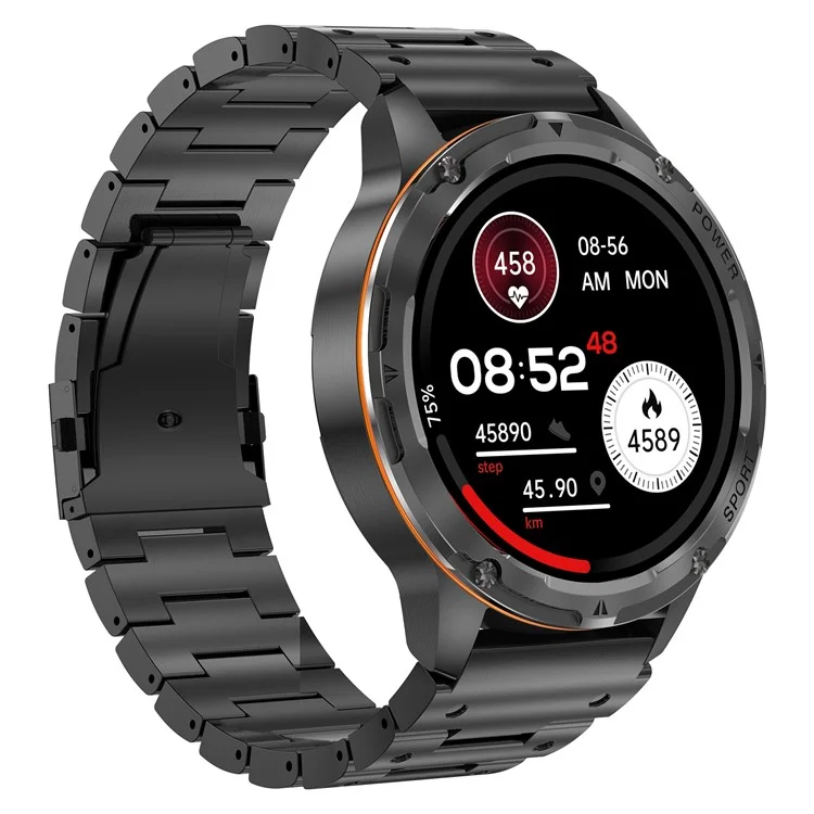 AK59 1.43 Pulgadas de Pantalla AMOLED Sports Monitorea Cardíaca de la Pulsera Heart Monitor Smart Watch, Correa de Acero - Negro