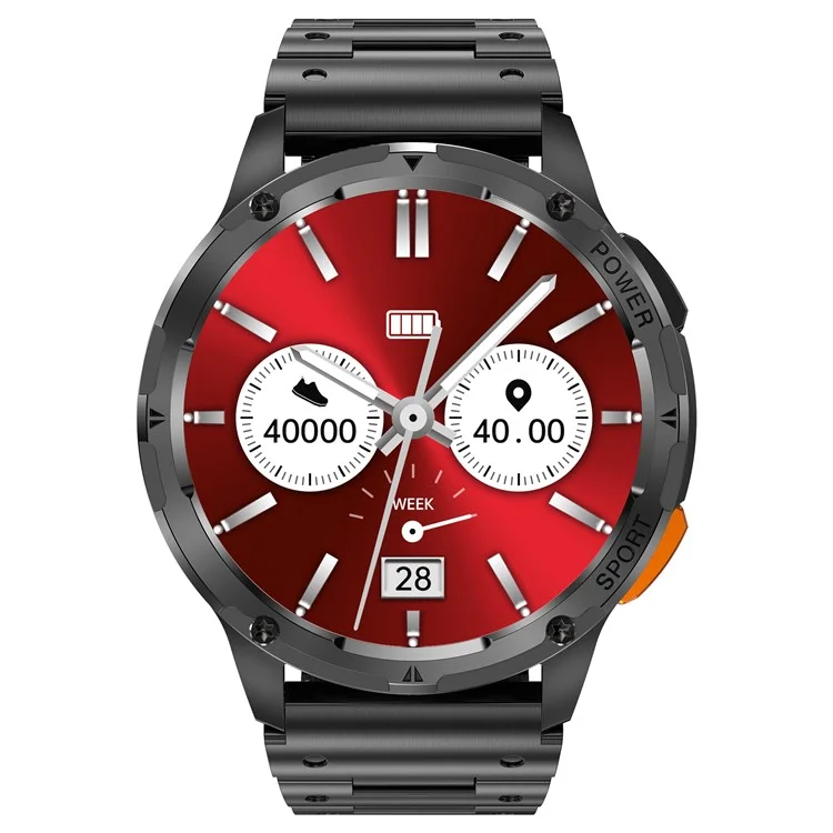 Ak59, 1,43 Polegada de Tela AMOLED Sports Sports Freqüência Cardíaca Rápula de Oxigênio Blood Smart Watch, Tira de Aço - Preto