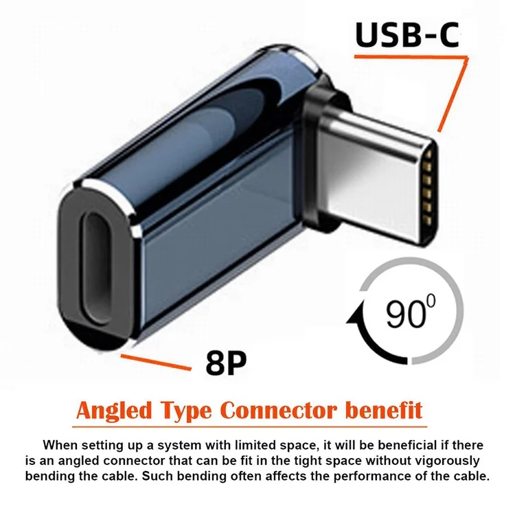 U2-058-LT018 Up Down Angled Design USB-C Male to 8Pin Female Converter Adapter Support 480Mbps Data Transfer
