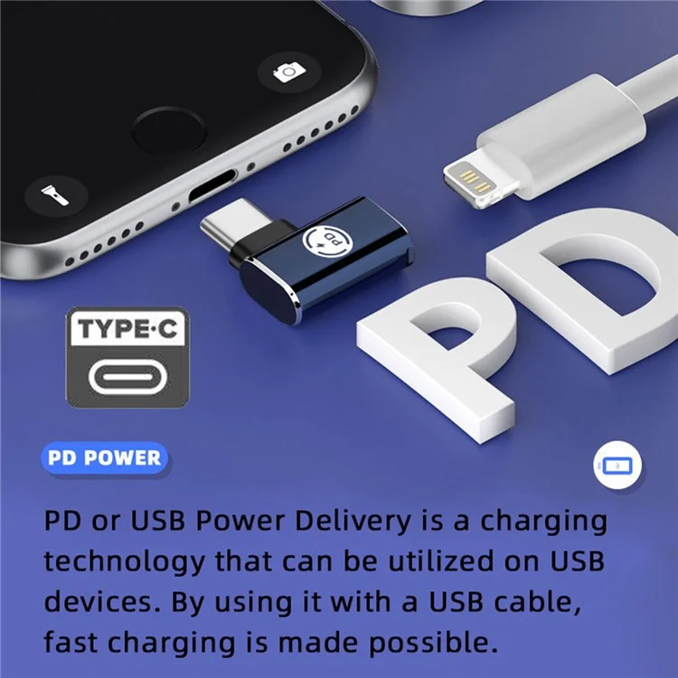 U2-058-LT017 Angled Design USB-C Male to 8Pin Female Converter 480Mbps Data Adapter for iPhone Type-C Tablet
