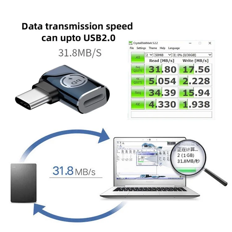 U2-058-LT017 Angled Design USB-C Male to 8Pin Female Converter 480Mbps Data Adapter for iPhone Type-C Tablet