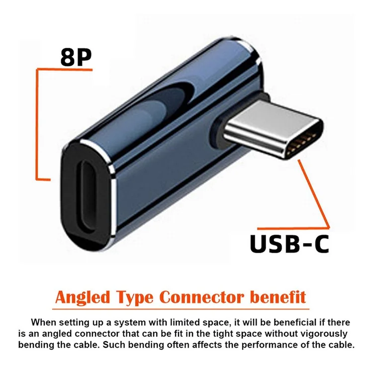 U2-058-LT016 USB-C Male to 8Pin Female 27W Power Adapter Angled Metal Connector