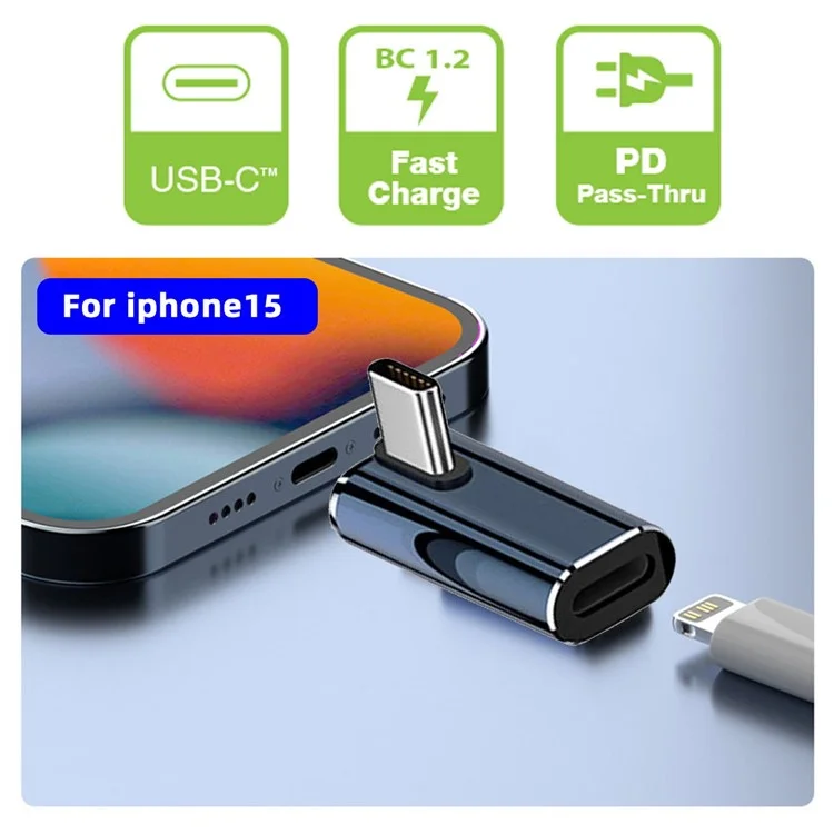 U2-058-LT016 USB-C Male to 8Pin Female 27W Power Adapter Angled Metal Connector