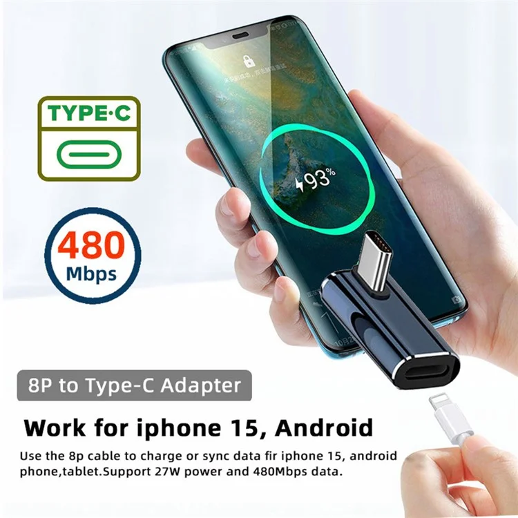 U2-058-LT016 USB-C Male to 8Pin Female 27W Power Adapter Angled Metal Connector