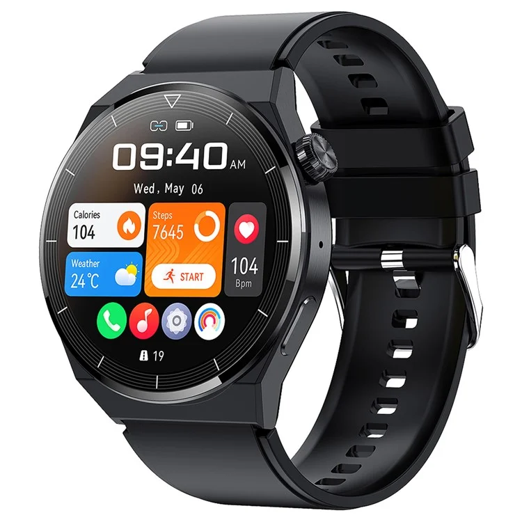 HK46 1.36-inch Round Screen Smart Watch Heart Rate Monitor Bluetooth Call Wrist Bracelet - Black / Silicone Strap