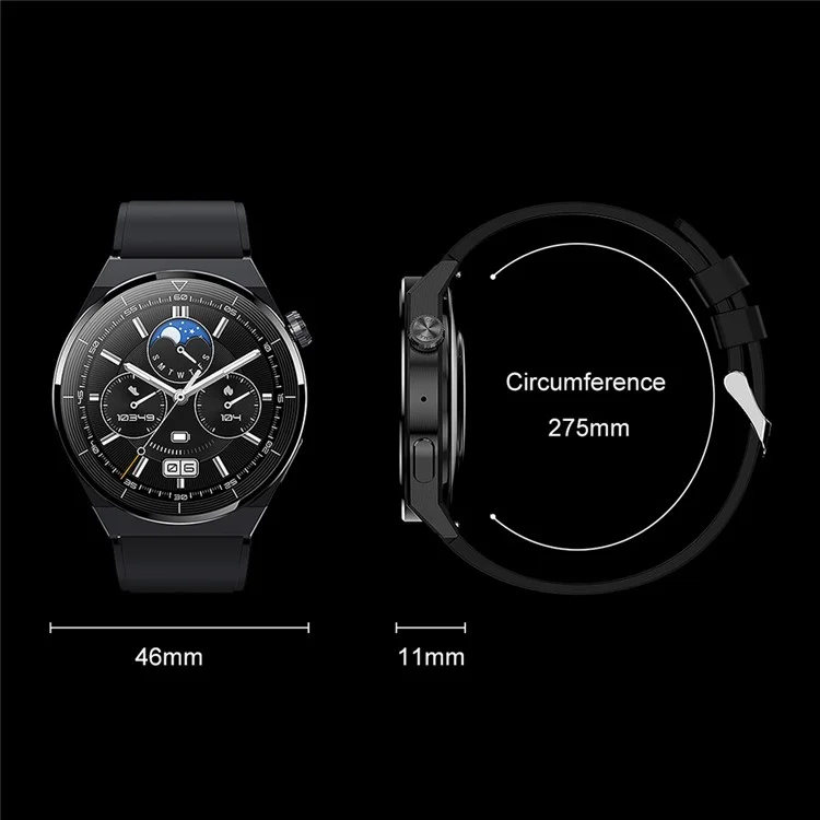 HK46 1.36-inch Round Screen Smart Watch Heart Rate Monitor Bluetooth Call Wrist Bracelet - Black / Silicone Strap