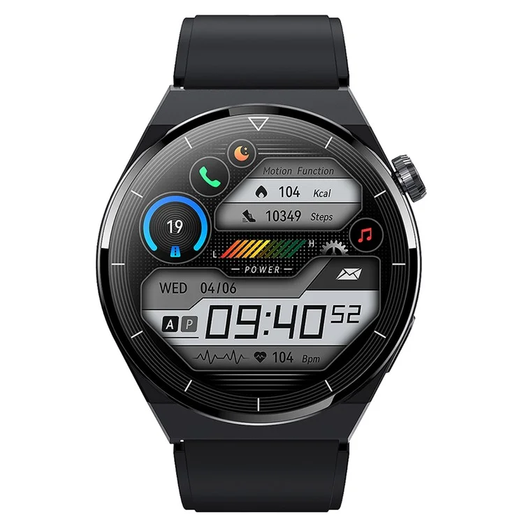 HK46 1.36 Pulgadas de Pantalla Redonda Smart Watch Monitor de Frecuencia Cardíaca Bluetooth Call Pulsera de Muñeca - Negro / Correa de Silicona