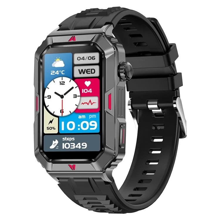 CF26 1.57-inch Touch Screen Smart Watch Health Monitor Fitness Wristband, Silicone Strap - Black