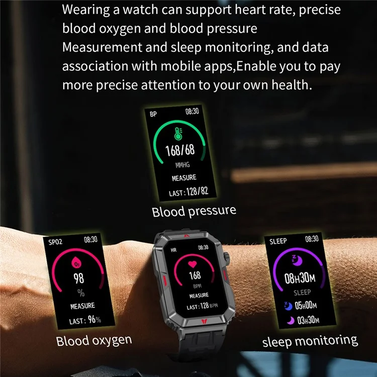 CF26 1.57-inch Touch Screen Smart Watch Health Monitor Fitness Wristband, Silicone Strap - Black