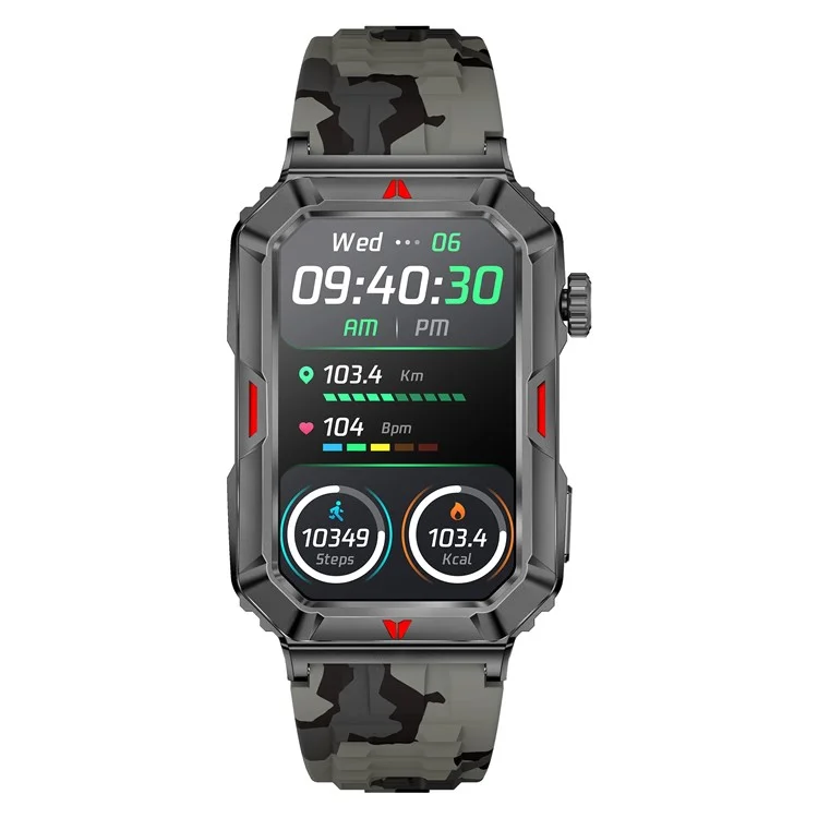 CF26 Smart Watch Health Monitor Fitness Bracelet Support Bluetooth-compatible Call, Camouflage Silicone Strap - Black