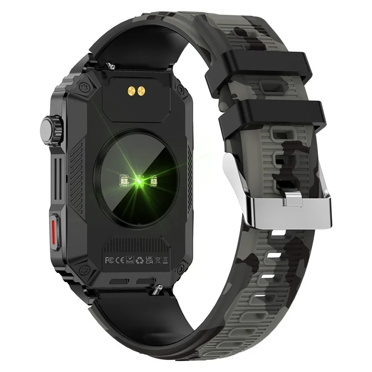 CF26 Smart Watch Health Monitor Fitness Bracelet Support Bluetooth-compatible Call, Camouflage Silicone Strap - Black