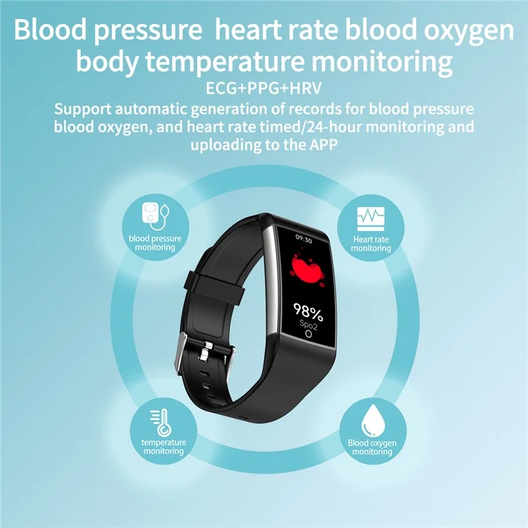 TK76 1.47" Smart Bracelet IP68 Waterproof Health Watch with ECG, Heart Rate, Temperature Monitoring - Black