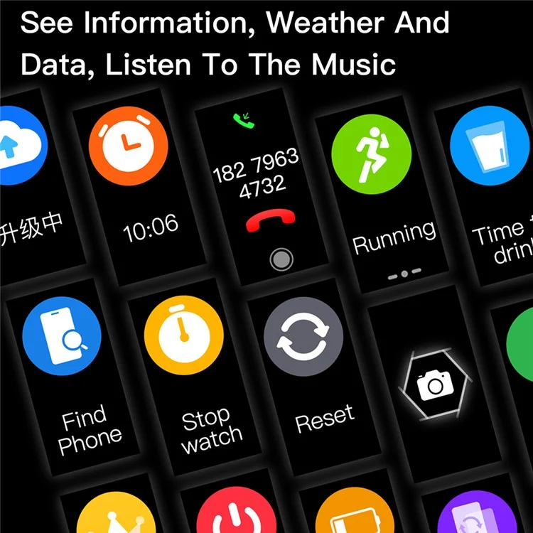 C68L 0,96" Smart Watch con monitoraggio della frequenza cardiaca, della temperatura, push di messaggi, contapassi, braccialetto sportivo - Nero