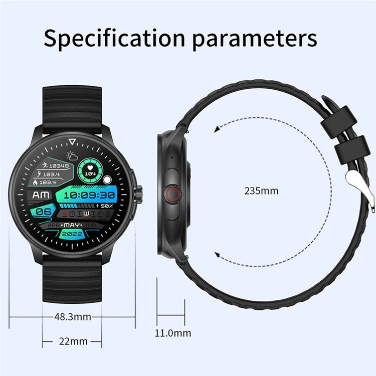 MX45 1.39" Bluetooth-compatible Talk Smart Watch Heart Rate Blood Pressure Health Monitor Sports Bracelet with Encoder - Black