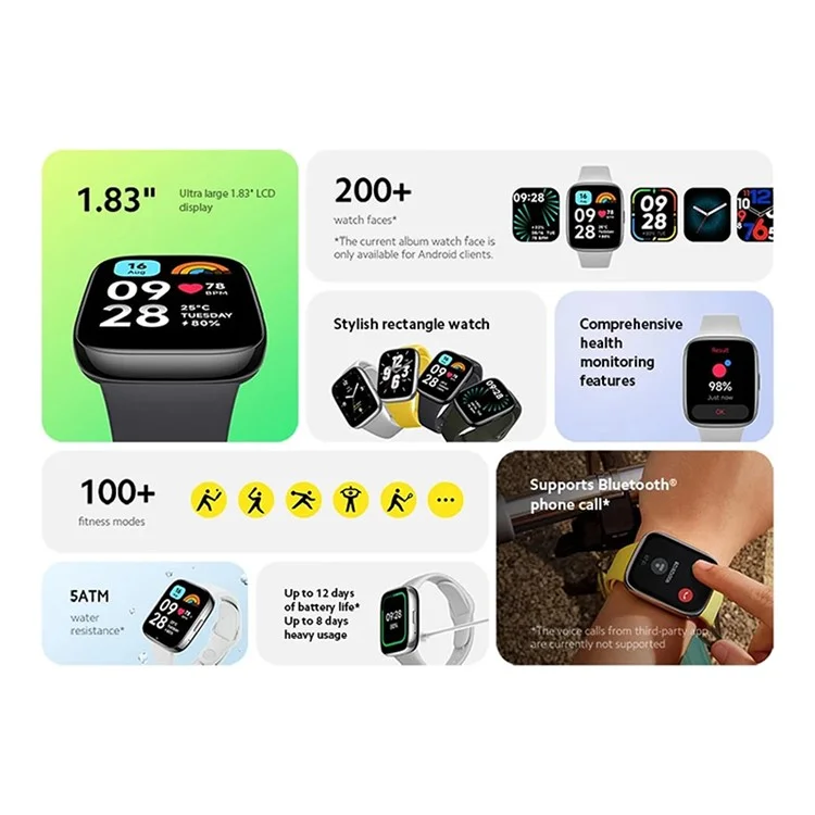 XIAOMI Redmi Smart Watch 3 Active Глобальная версия Дисплей 1,83 дюйма Умные часы Фитнес-трекер со 100 спортивными режимами - серый
