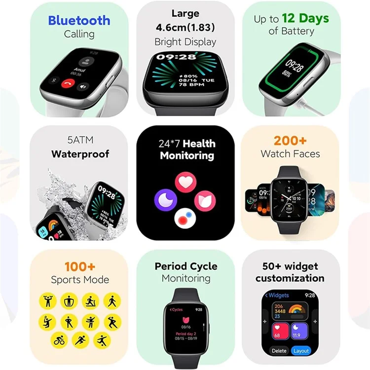 XIAOMI Redmi Smart Watch 3 Active Глобальная версия Дисплей 1,83 дюйма Умные часы Фитнес-трекер со 100 спортивными режимами - серый