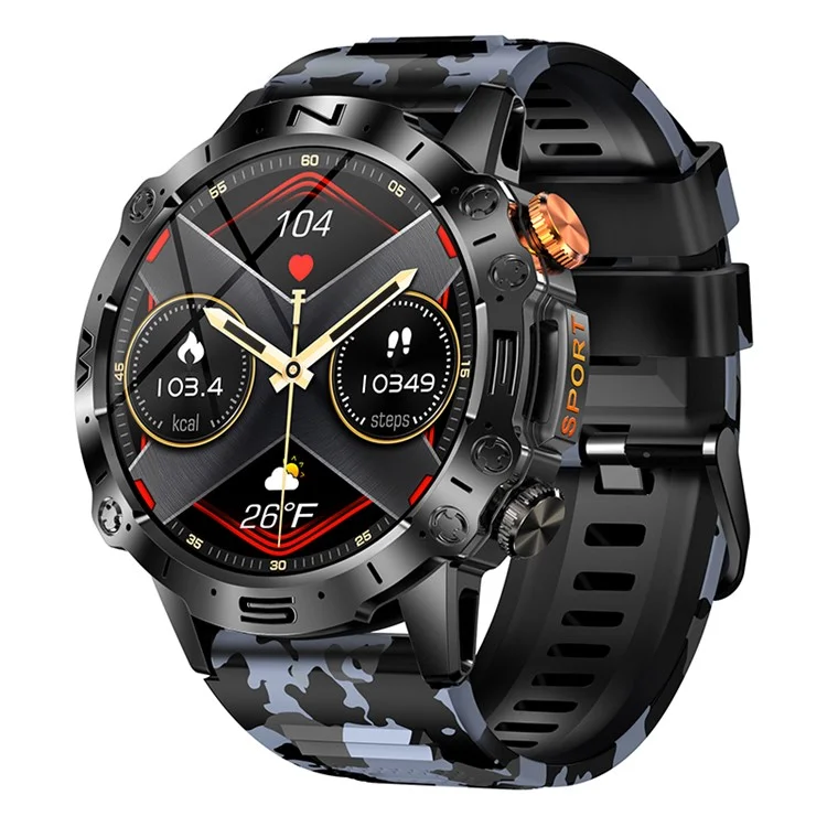 K59 1.43-inch AMOLED Screen Smart Watch for Men Sports Bracelet with Blood Pressure, Heart Rate Monitoring - Camo Blue