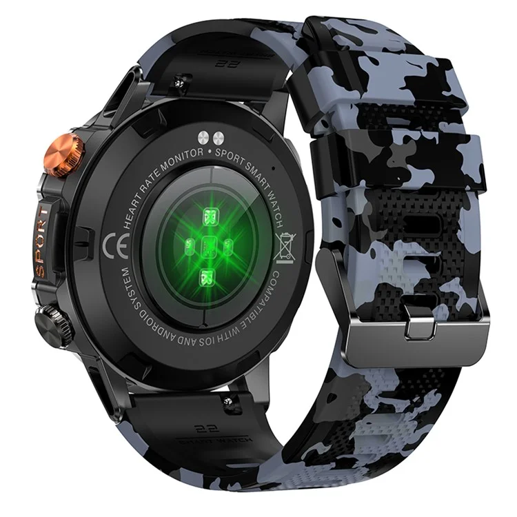 K59 1.43-inch AMOLED Screen Smart Watch for Men Sports Bracelet with Blood Pressure, Heart Rate Monitoring - Camo Blue
