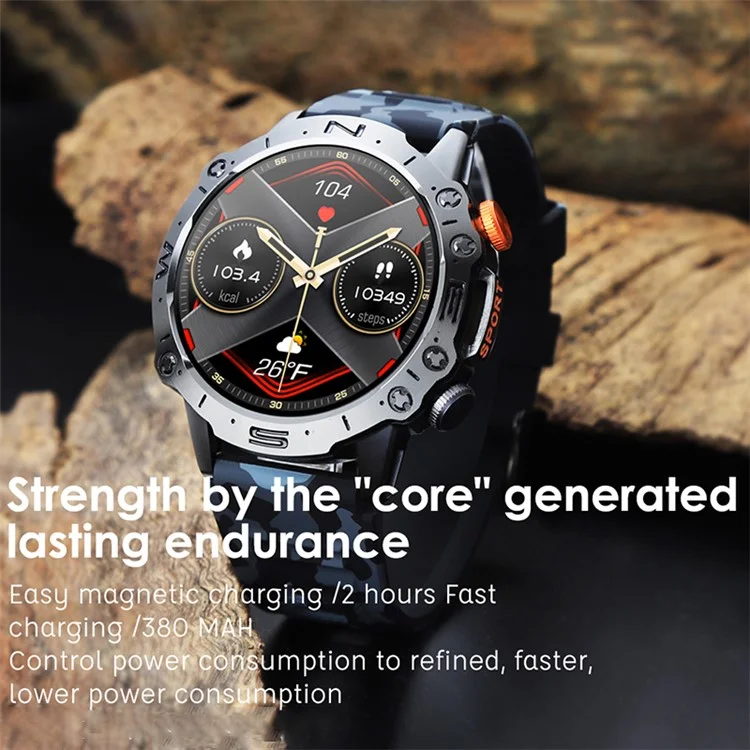 K59 1.43-inch AMOLED Screen Smart Watch for Men Sports Bracelet with Blood Pressure, Heart Rate Monitoring - Camo Blue