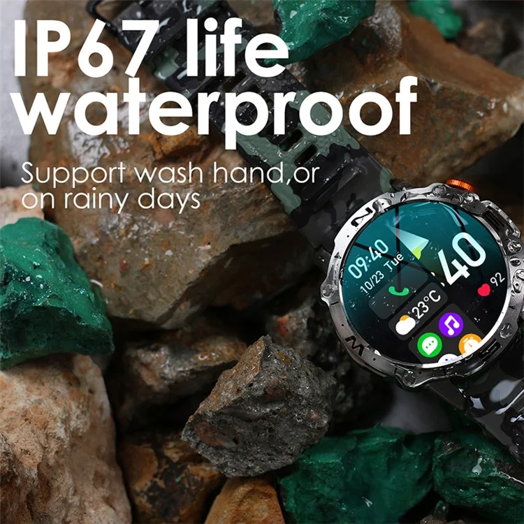 K59 1.43-inch AMOLED Screen Smart Watch for Men Sports Bracelet with Blood Pressure, Heart Rate Monitoring - Camo Blue