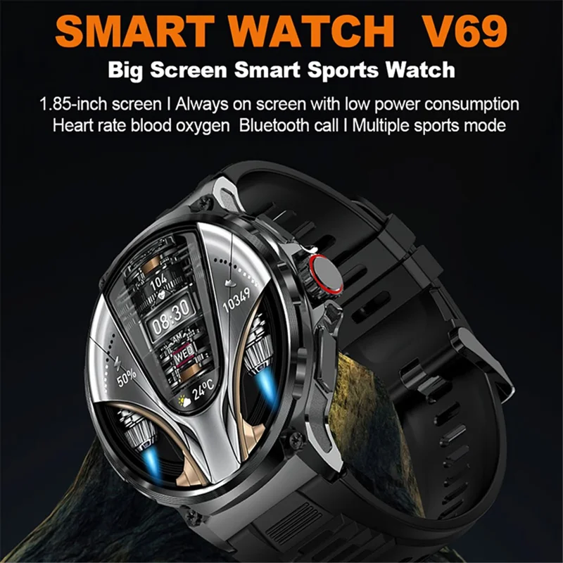 V69 1.85-inch HD Screen Smart Watch IP68 Waterproof Multi-Sports Fitness Watch with Heart Rate Monitoring - Silver