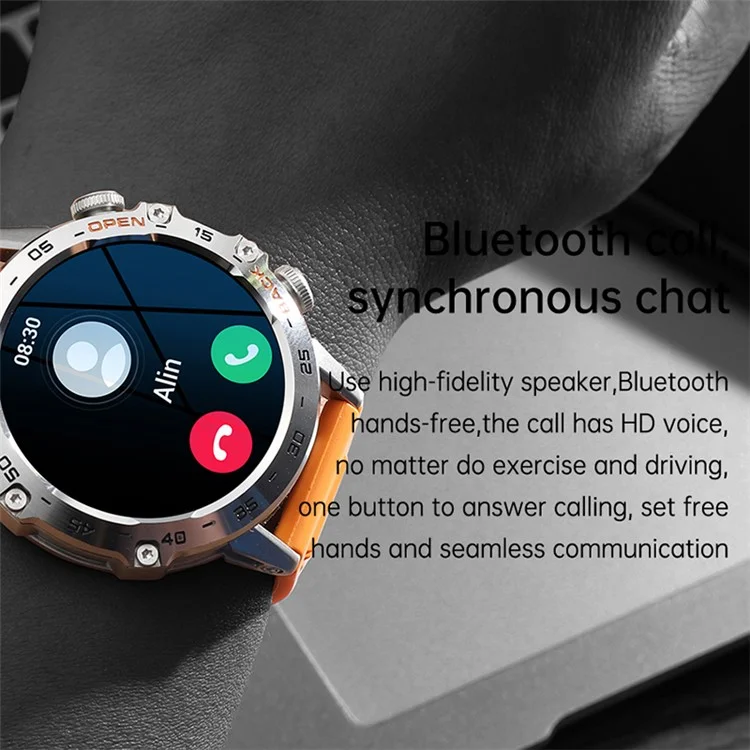 K52 Smartwatch con pantalla IPS de 1,39 pulgadas, monitor de frecuencia cardíaca, compatible con Bluetooth, conversación, larga duración de batería, pulsera deportiva - Naranja