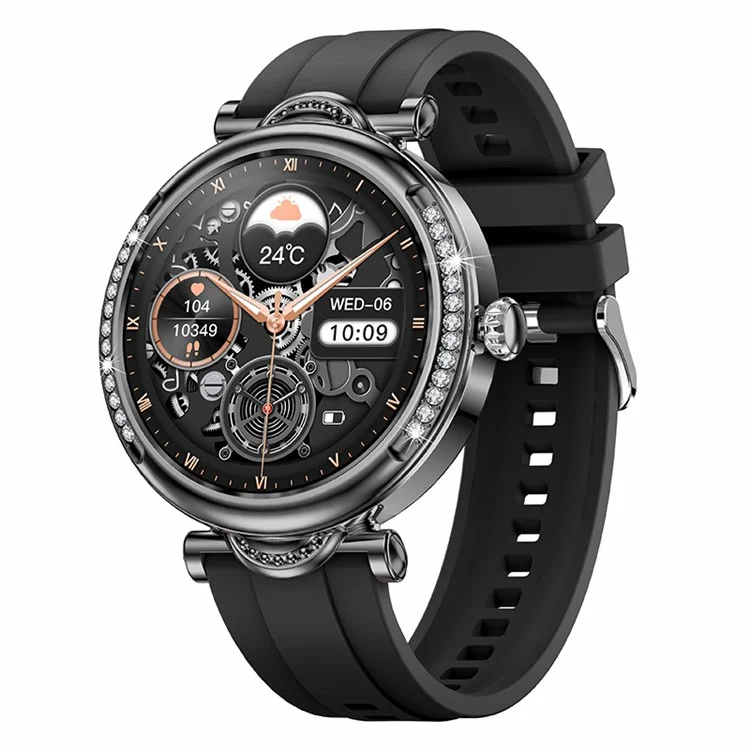 Bracciale da Polso da 1,27 Pollici CF32 Donne Women Health Monitor Decorazione Sinestone Smart Watch, Cinturino in Silicone - Nero