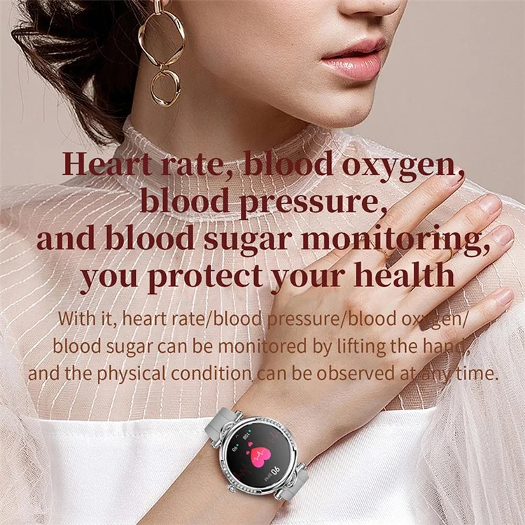Bracciale da Polso da 1,27 Pollici CF32 Donne Women Health Monitor Decorazione Sinestone Smart Watch, Cinturino in Silicone - Nero