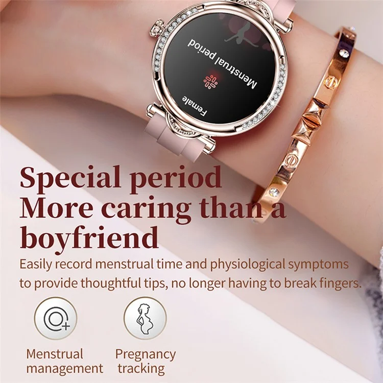 Bracciale da Polso da 1,27 Pollici CF32 Donne Women Health Monitor Decorazione Sinestone Smart Watch, Cinturino in Silicone - Nero