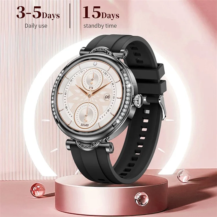 Bracciale da Polso da 1,27 Pollici CF32 Donne Women Health Monitor Decorazione Sinestone Smart Watch, Cinturino in Silicone - Nero