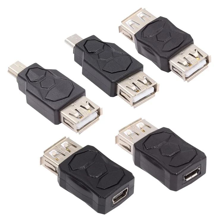 U2-006-AF 5Pcs Micro USB 2.0 OTG Mini USB 5Pin Type-A Male to Female Data Charge Adapter