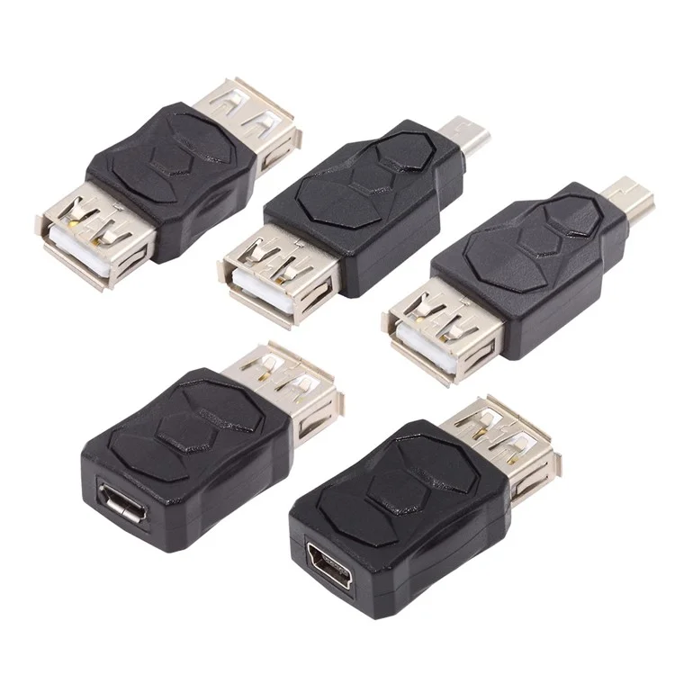 U2-006-AF 5Pcs Micro USB 2.0 OTG Mini USB 5Pin Type-A Male to Female Data Charge Adapter