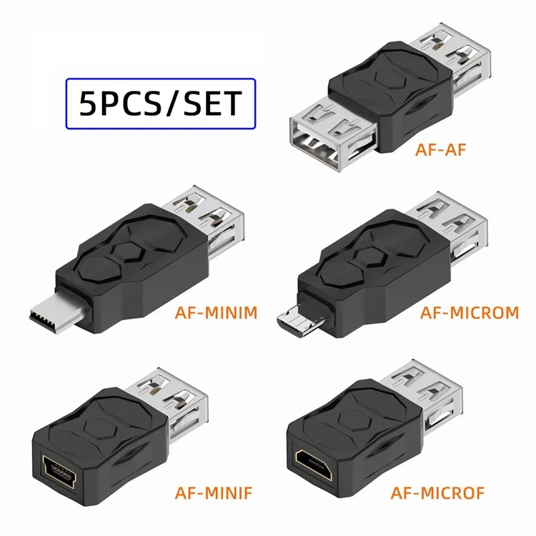 U2-006-AF 5Pcs Micro USB 2.0 OTG Mini USB 5Pin Type-A Male to Female Data Charge Adapter