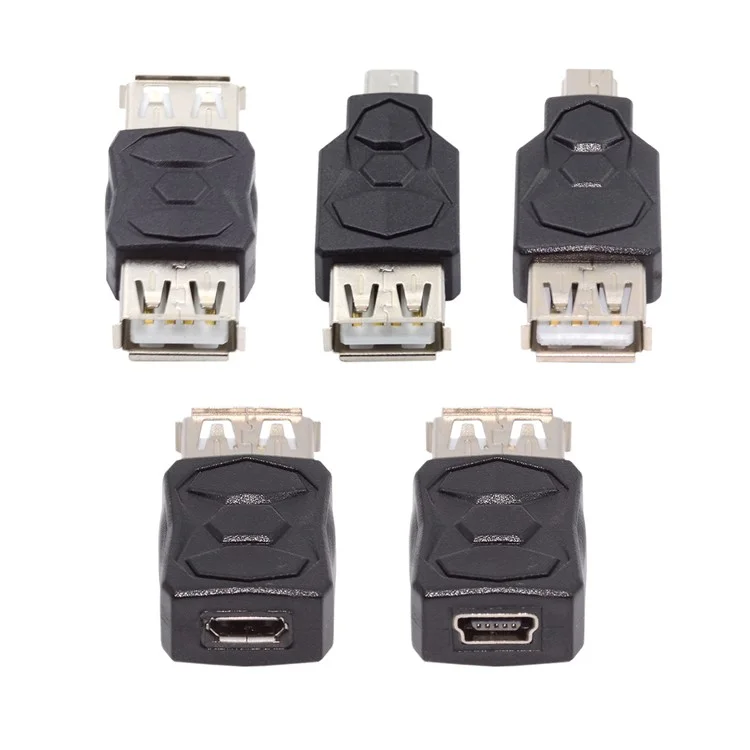 U2-006-AF 5Pcs Micro USB 2.0 OTG Mini USB 5Pin Type-A Male to Female Data Charge Adapter