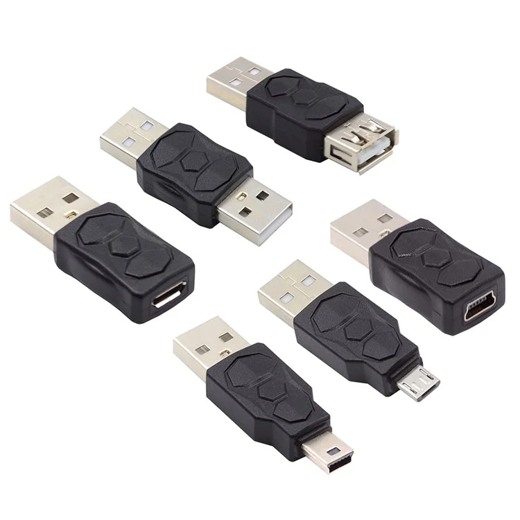 U2-006-AM 6Pcs Type-A Micro USB 2.0 Mini USB 5Pin Male to Female Extension Data Power Adapter