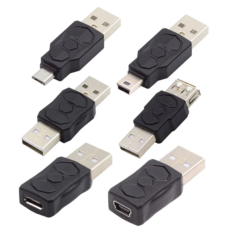 U2-006-AM 6Pcs Type-A Micro USB 2.0 Mini USB 5Pin Male to Female Extension Data Power Adapter