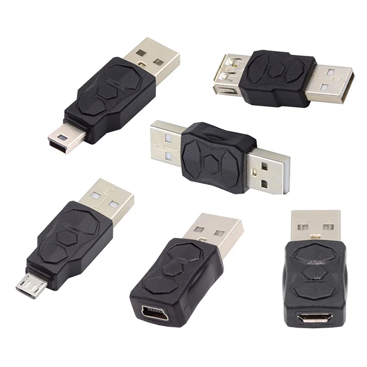 U2-006-AM 6Pcs Type-A Micro USB 2.0 Mini USB 5Pin Male to Female Extension Data Power Adapter