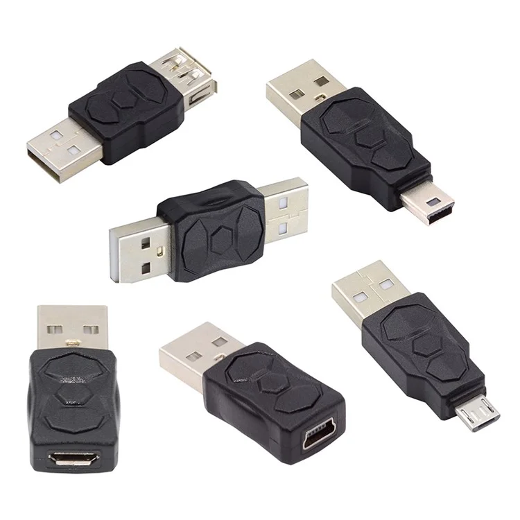 U2-006-AM 6Pcs Type-A Micro USB 2.0 Mini USB 5Pin Male to Female Extension Data Power Adapter
