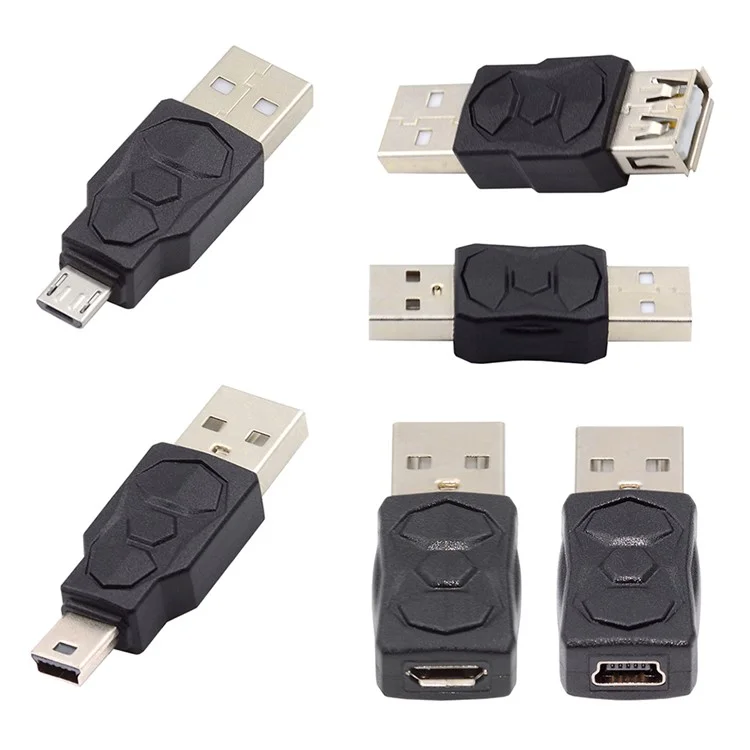 U2-006-AM 6Pcs Type-A Micro USB 2.0 Mini USB 5Pin Male to Female Extension Data Power Adapter