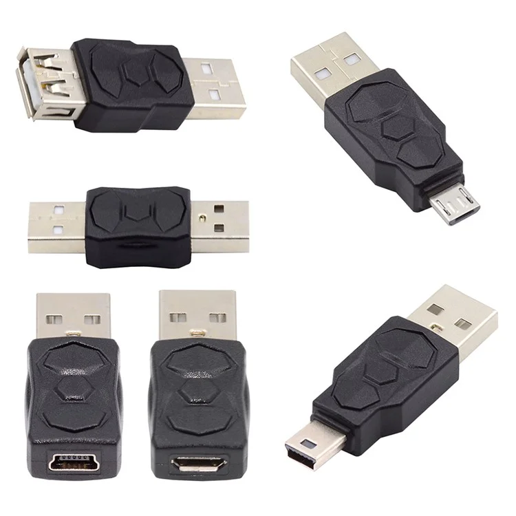 U2-006-AM 6Pcs Type-A Micro USB 2.0 Mini USB 5Pin Male to Female Extension Data Power Adapter